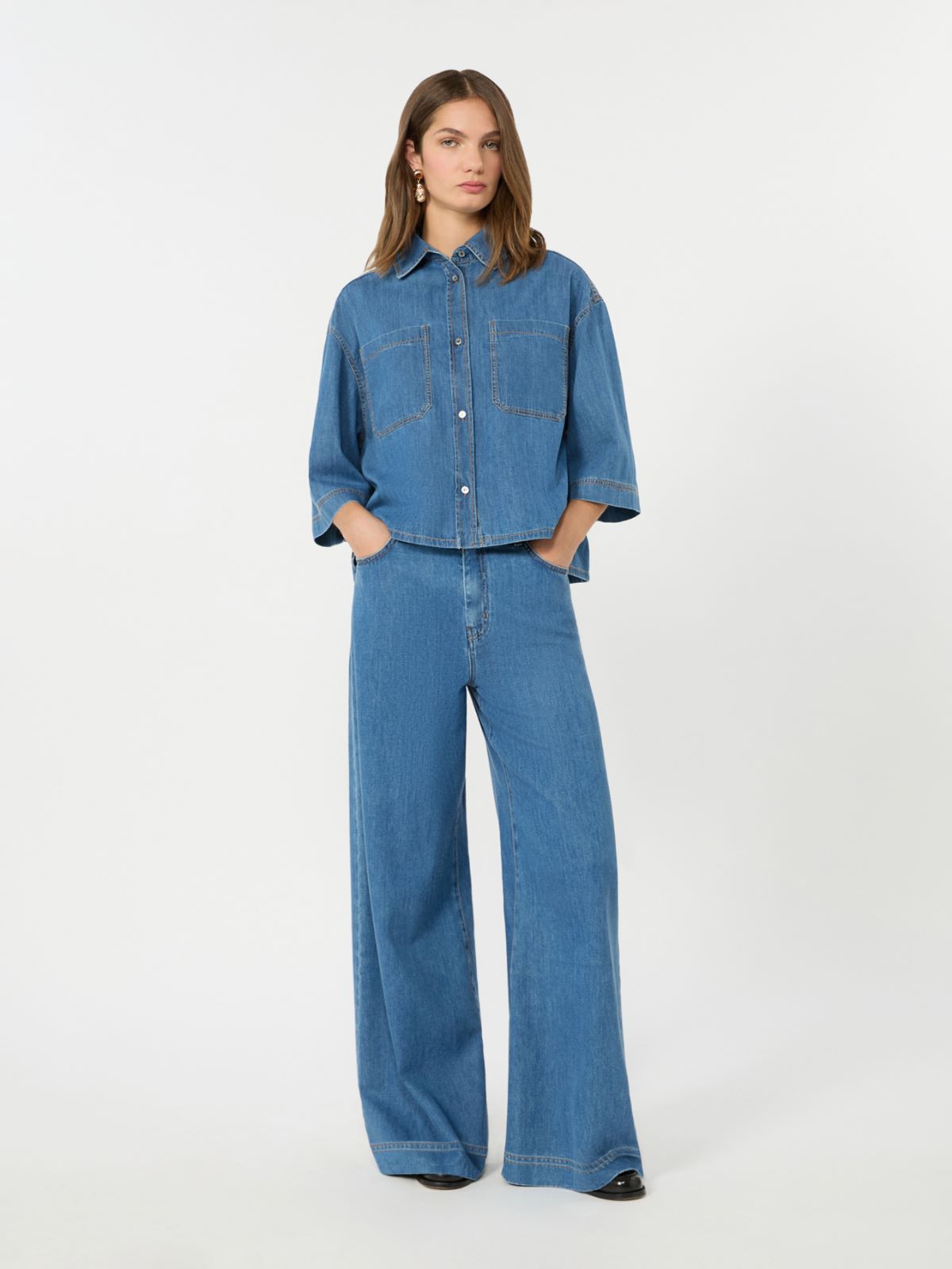Cotton denim wide-leg jeans - NAVY - Weekend Max Mara