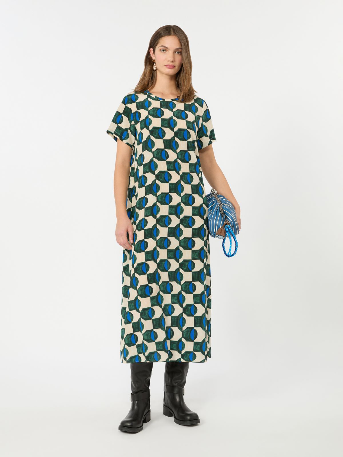 Printed silk T-shirt dress - DARK GREEN - Weekend Max Mara