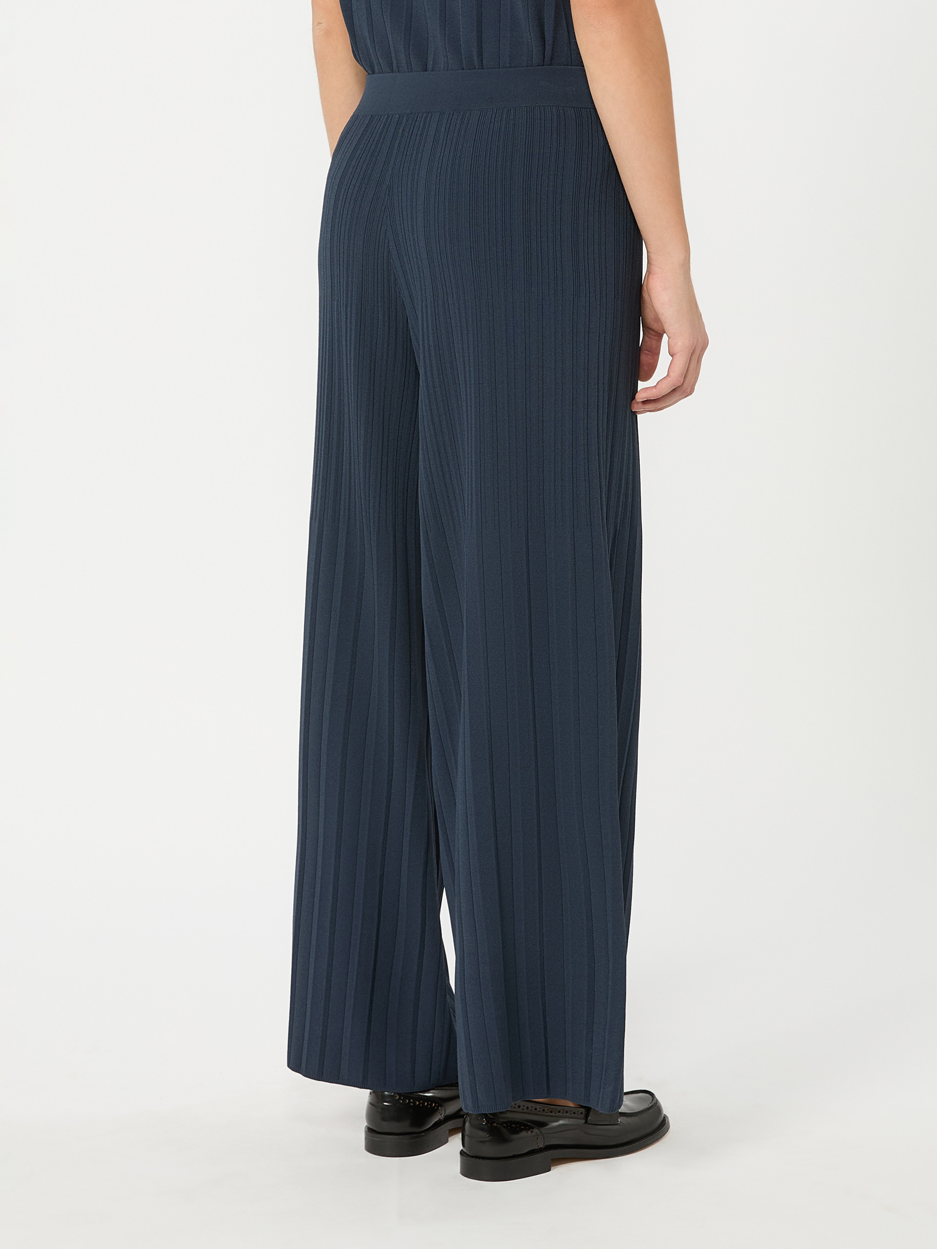 Plissé-pleated viscose yarn trousers - NAVY - Weekend Max Mara - 3