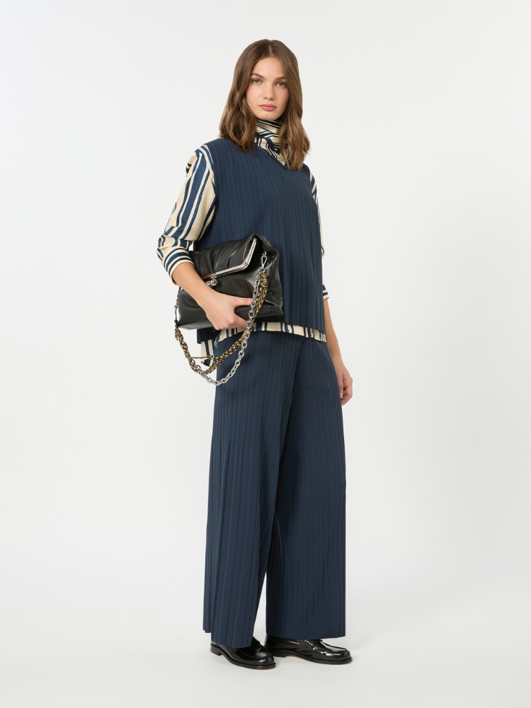 Plissé-pleated viscose yarn trousers - NAVY - Weekend Max Mara