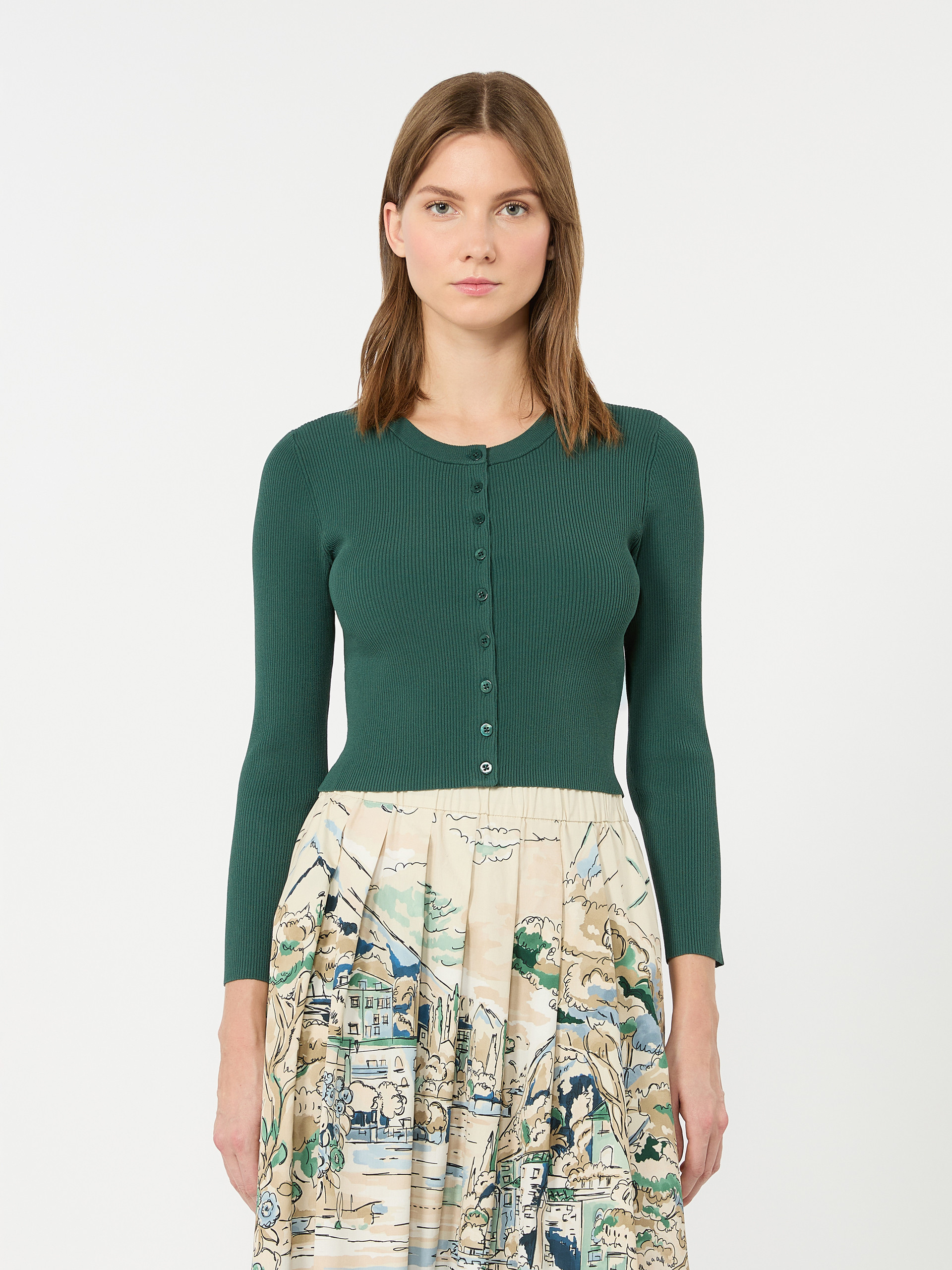 Fine rib-knit viscose yarn cardigan - GREEN - Weekend Max Mara - 2