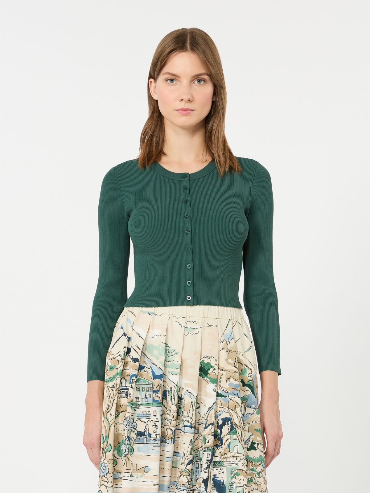 Fine rib-knit viscose yarn cardigan - GREEN - Weekend Max Mara - 2