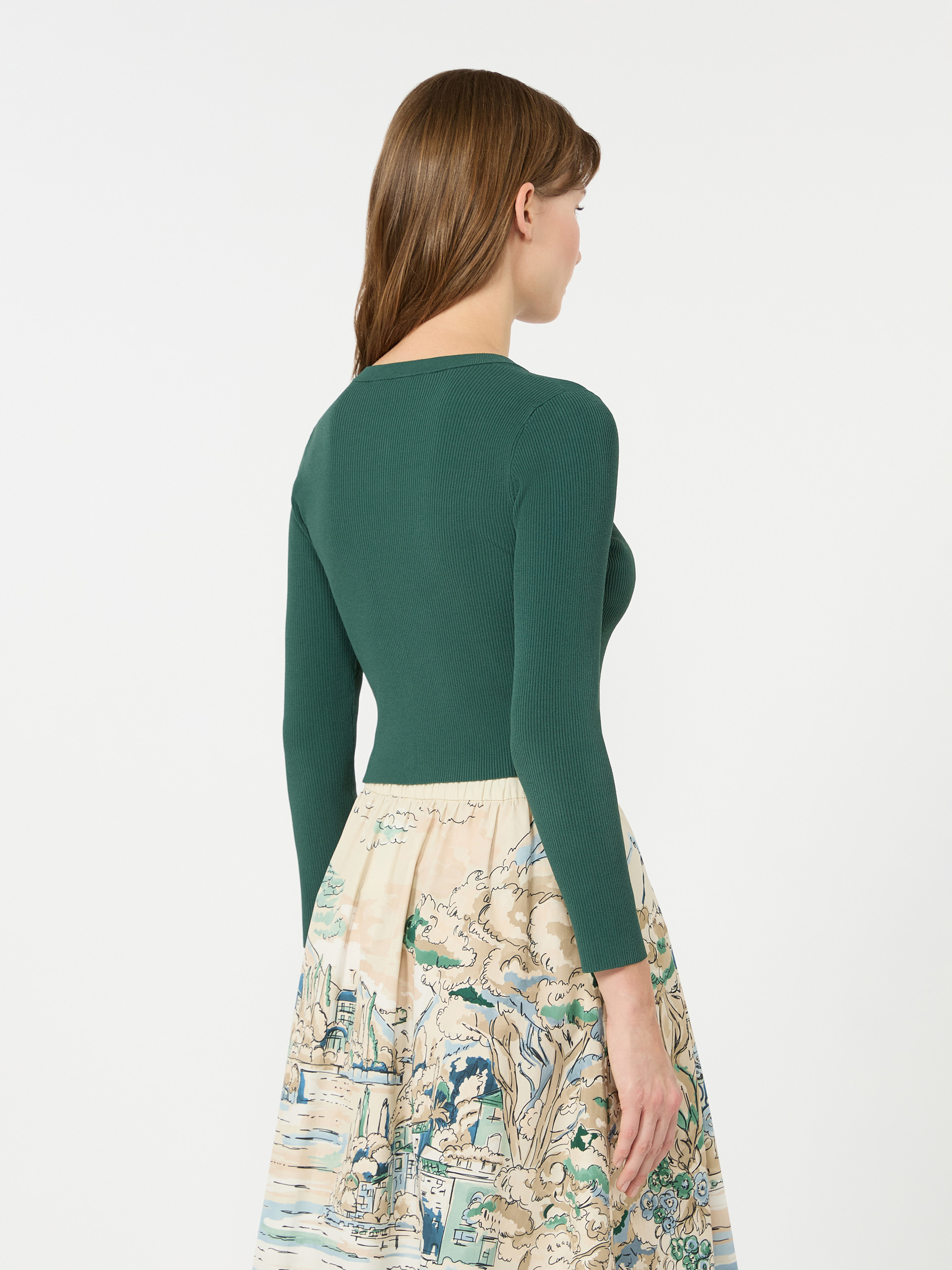 Fine rib-knit viscose yarn cardigan - GREEN - Weekend Max Mara - 3