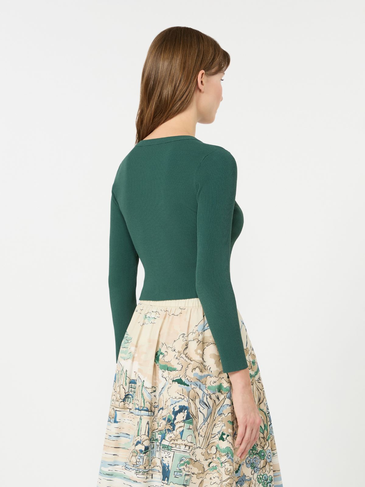 Fine rib-knit viscose yarn cardigan - GREEN - Weekend Max Mara - 3