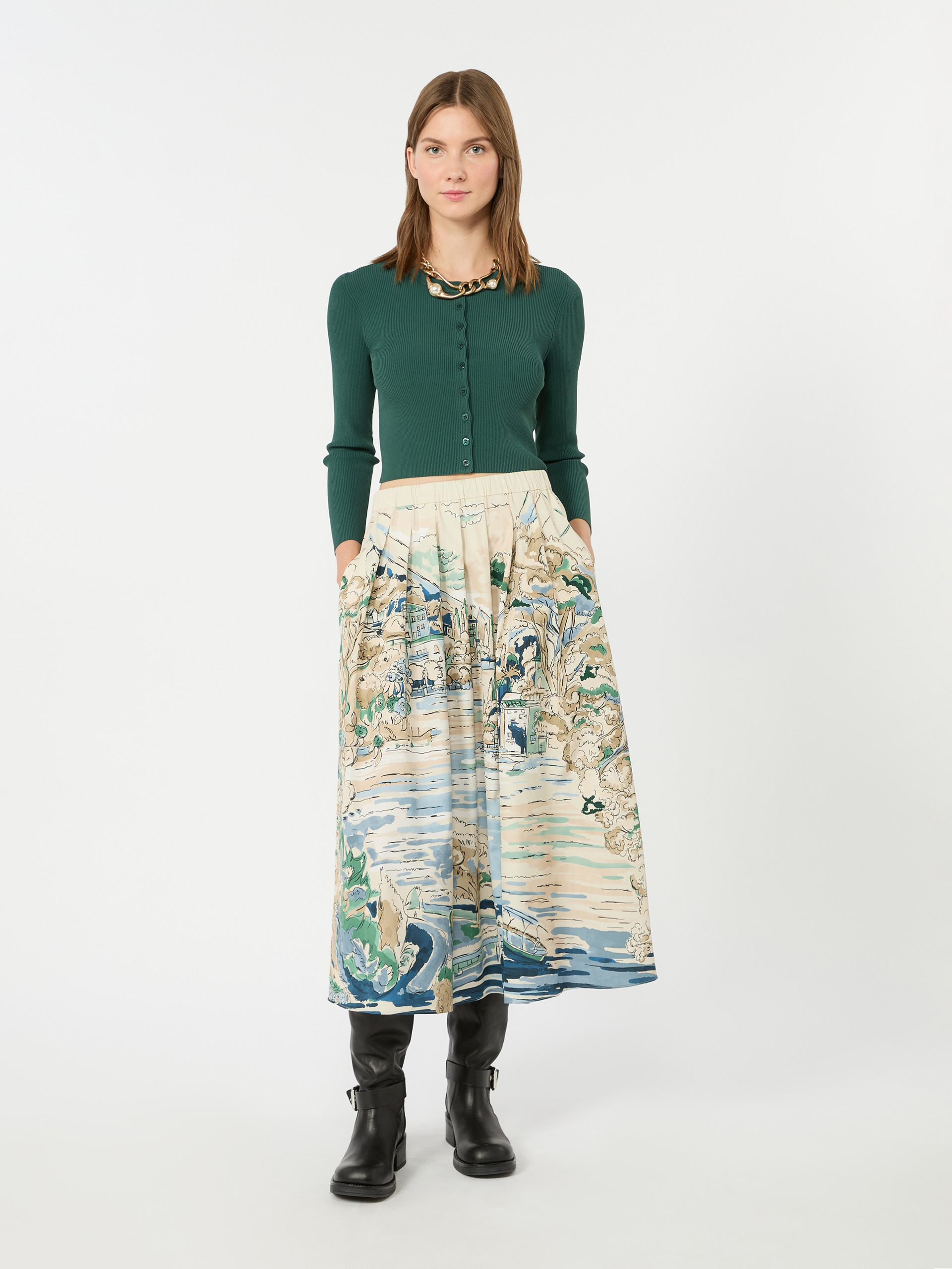 Fine rib-knit viscose yarn cardigan - GREEN - Weekend Max Mara
