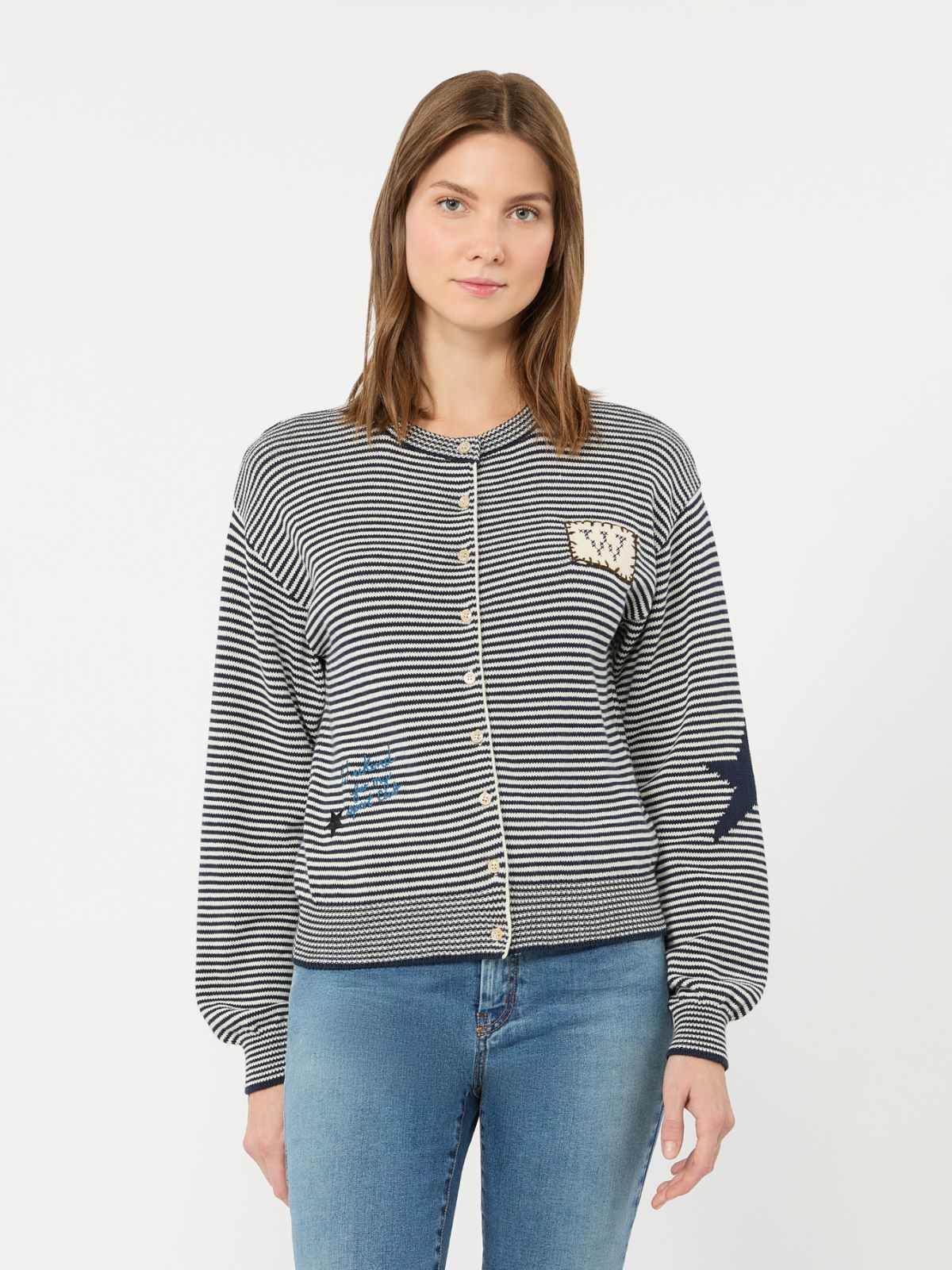 Inlay-detail cotton yarn cardigan - Weekend Max Mara - 2