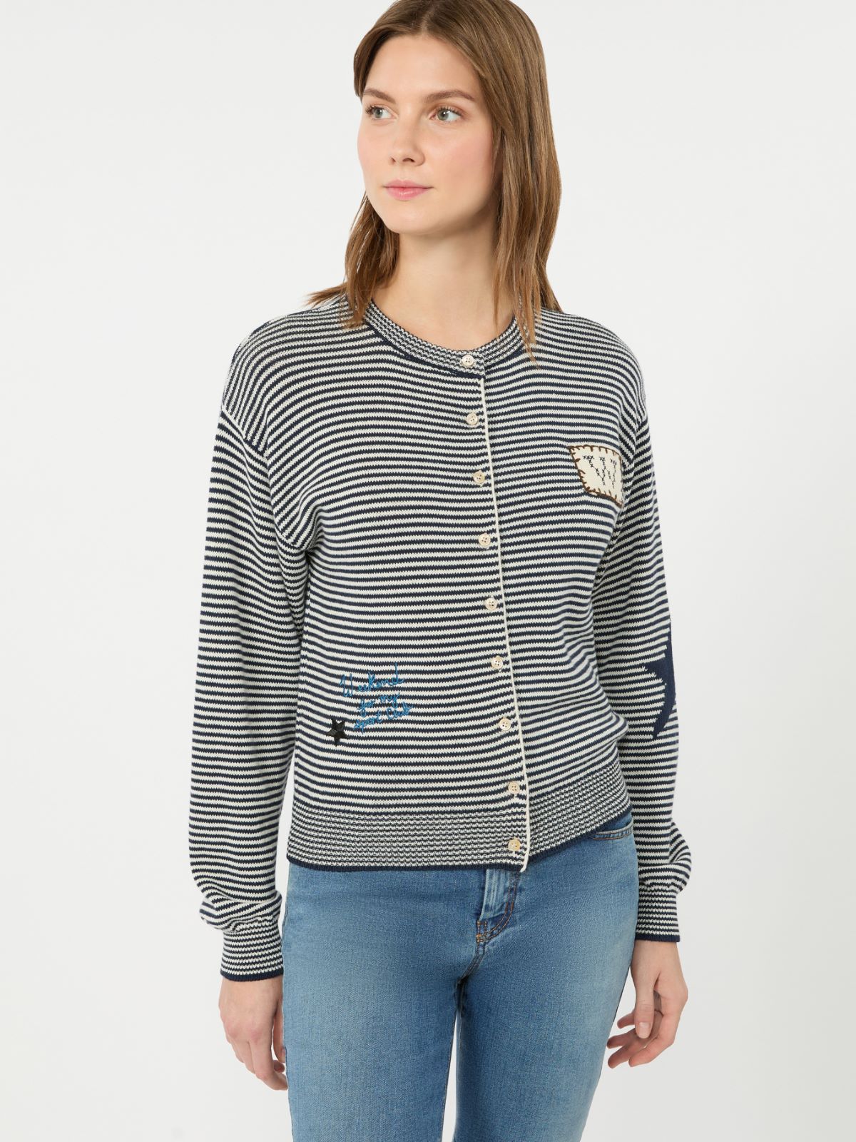 Inlay-detail cotton yarn cardigan - Weekend Max Mara - 4