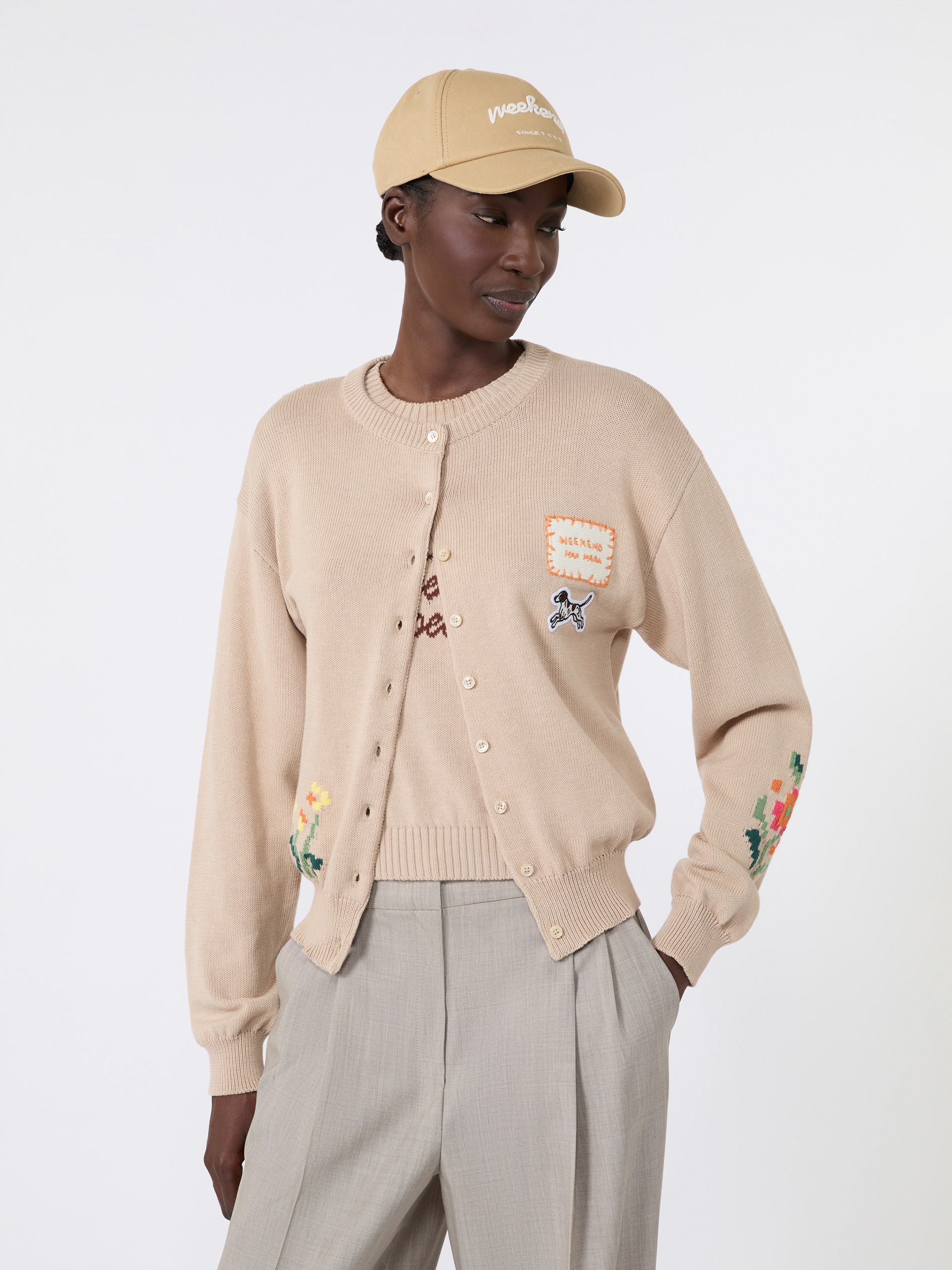 Inlay-detail cotton yarn cardigan - Weekend Max Mara - 4