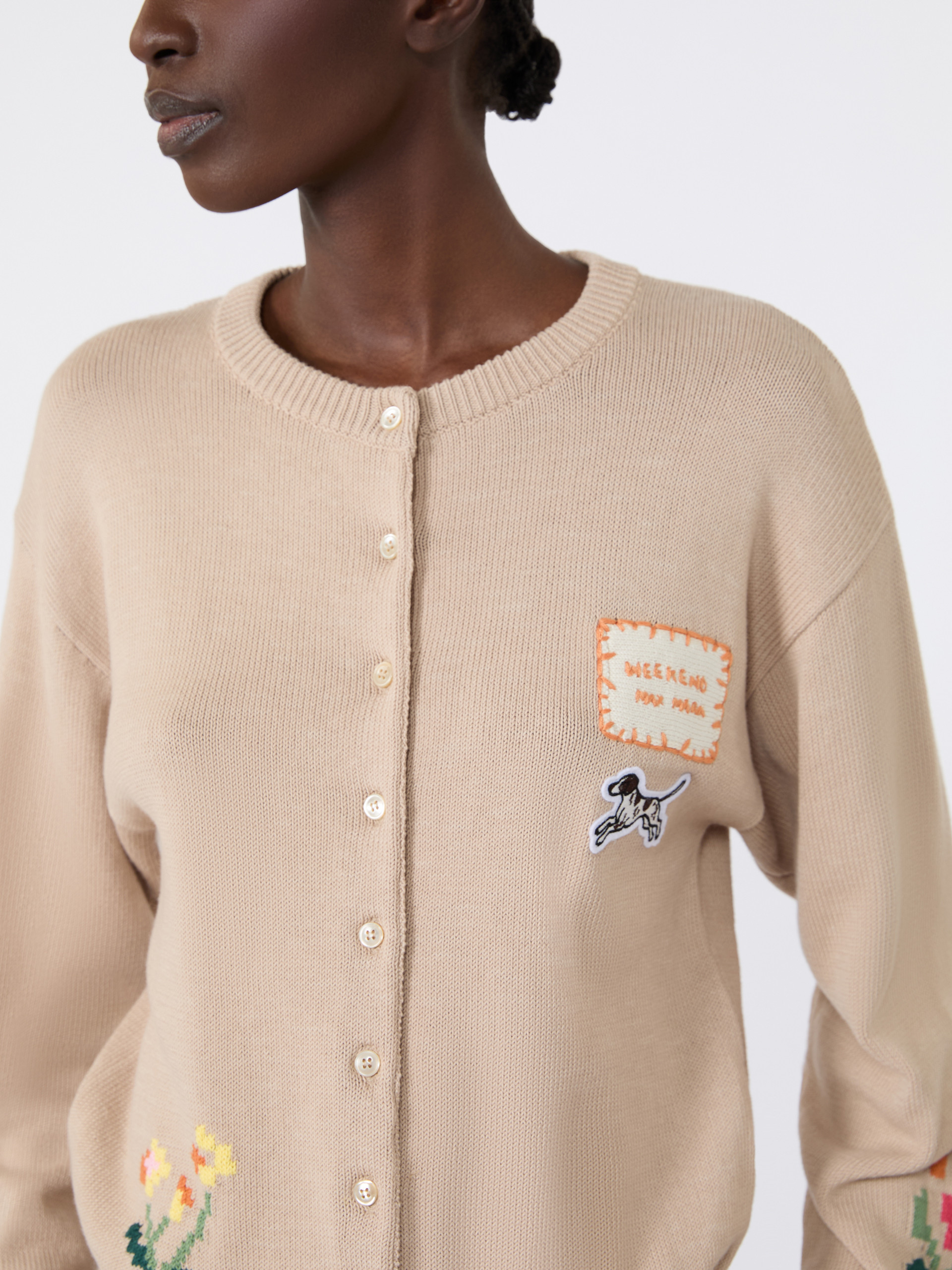 Inlay-detail cotton yarn cardigan - Weekend Max Mara - 5