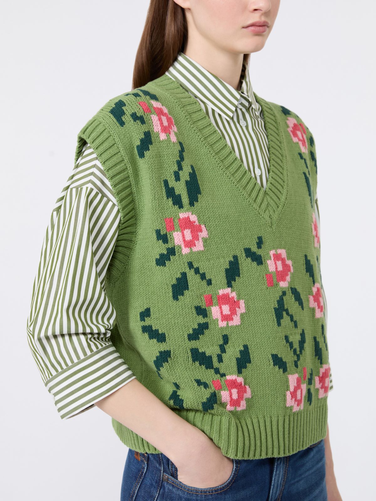 Inlaid cotton-blend gilet - GREEN - Weekend Max Mara - 5