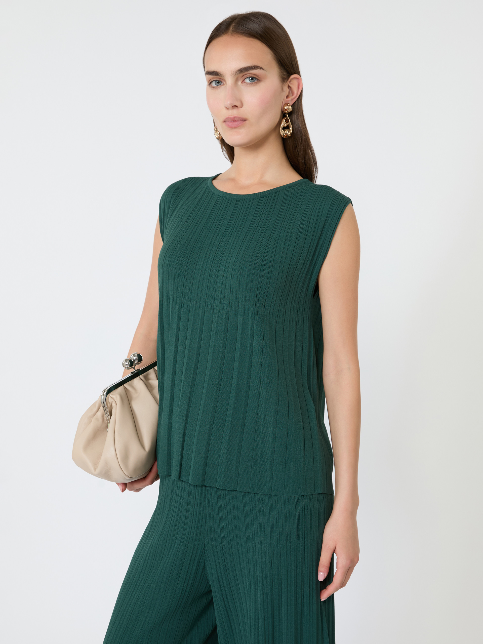 Plissé-pleated viscose yarn sweater - GREEN - Weekend Max Mara - 4