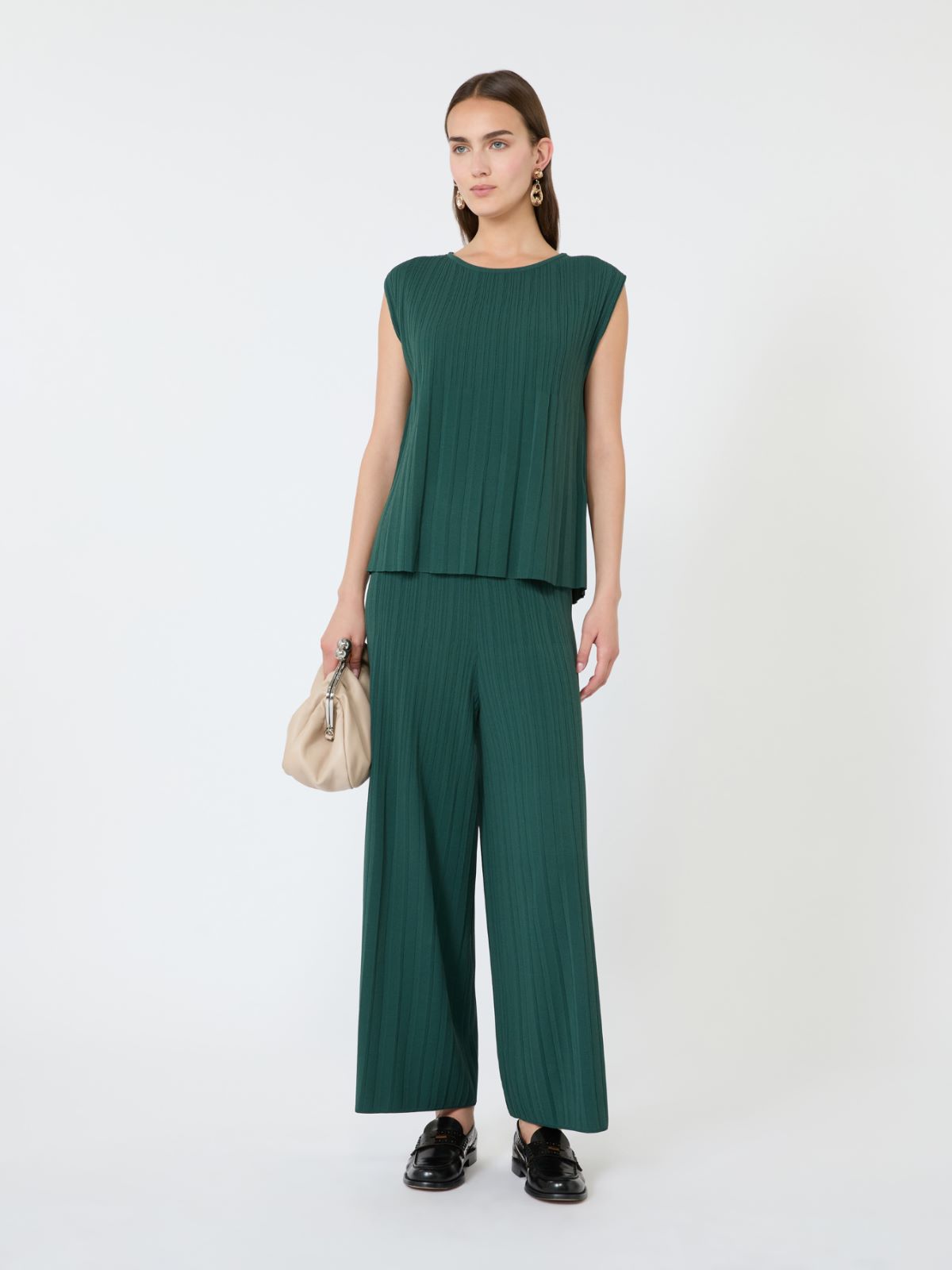 Plissé-pleated viscose yarn sweater - GREEN - Weekend Max Mara