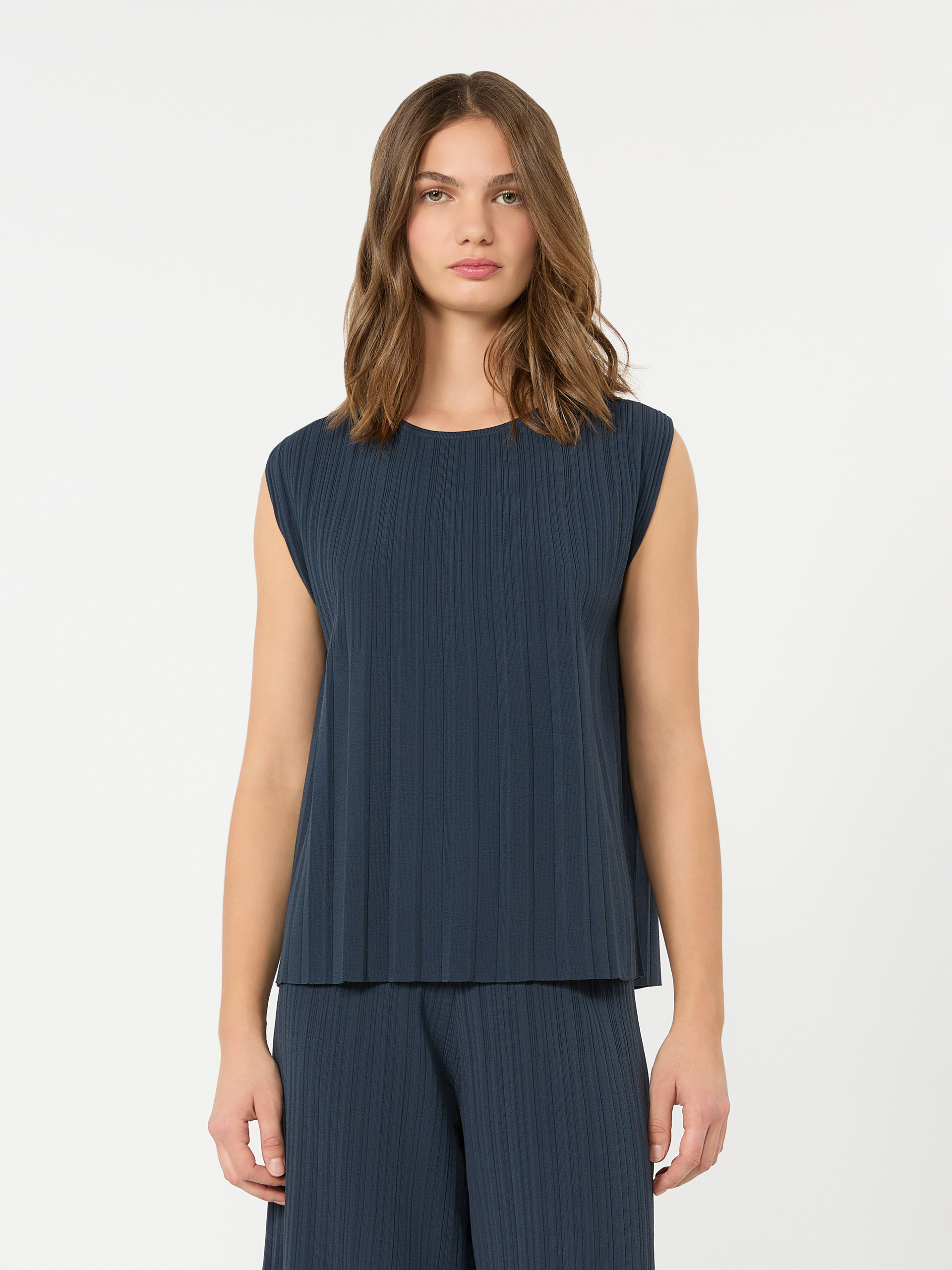 Plissé-pleated viscose yarn sweater - NAVY - Weekend Max Mara - 2