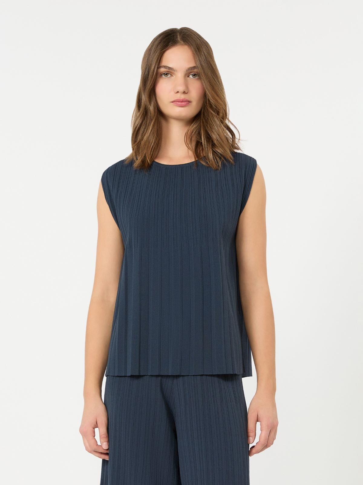 Plissé-pleated viscose yarn sweater - NAVY - Weekend Max Mara - 2