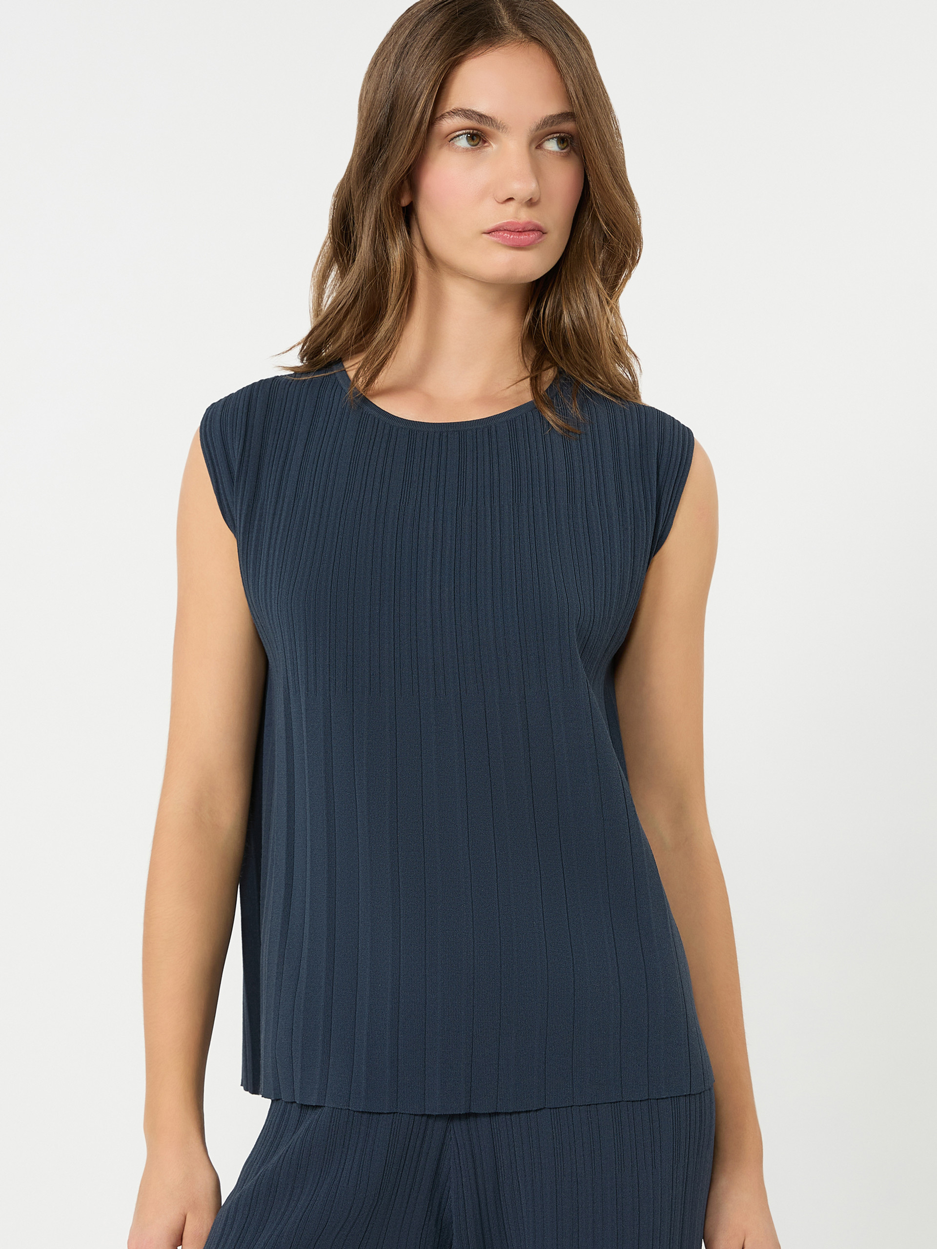 Plissé-pleated viscose yarn sweater - NAVY - Weekend Max Mara - 4