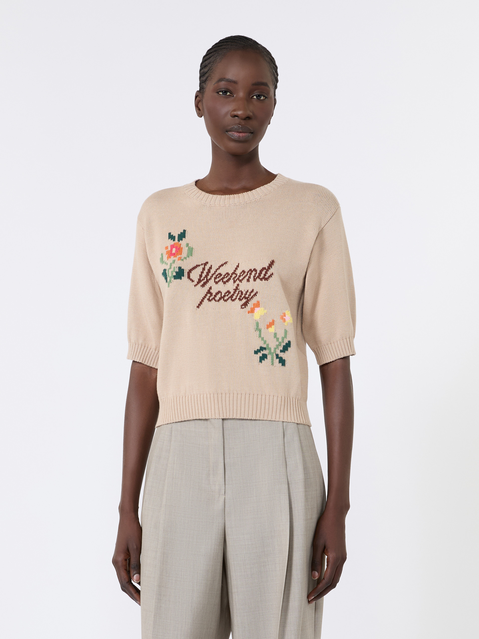Embroidered cotton yarn sweater - SAND - Weekend Max Mara - 2