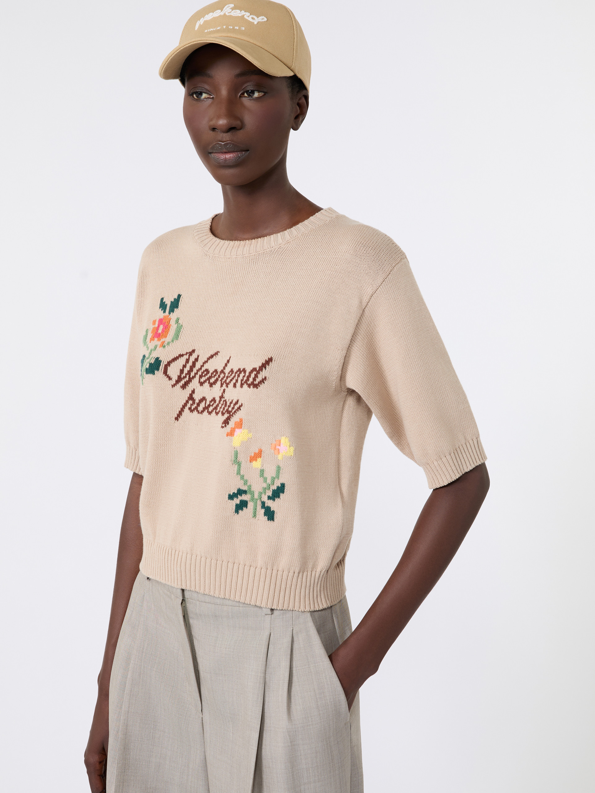 Embroidered cotton yarn sweater - SAND - Weekend Max Mara - 4