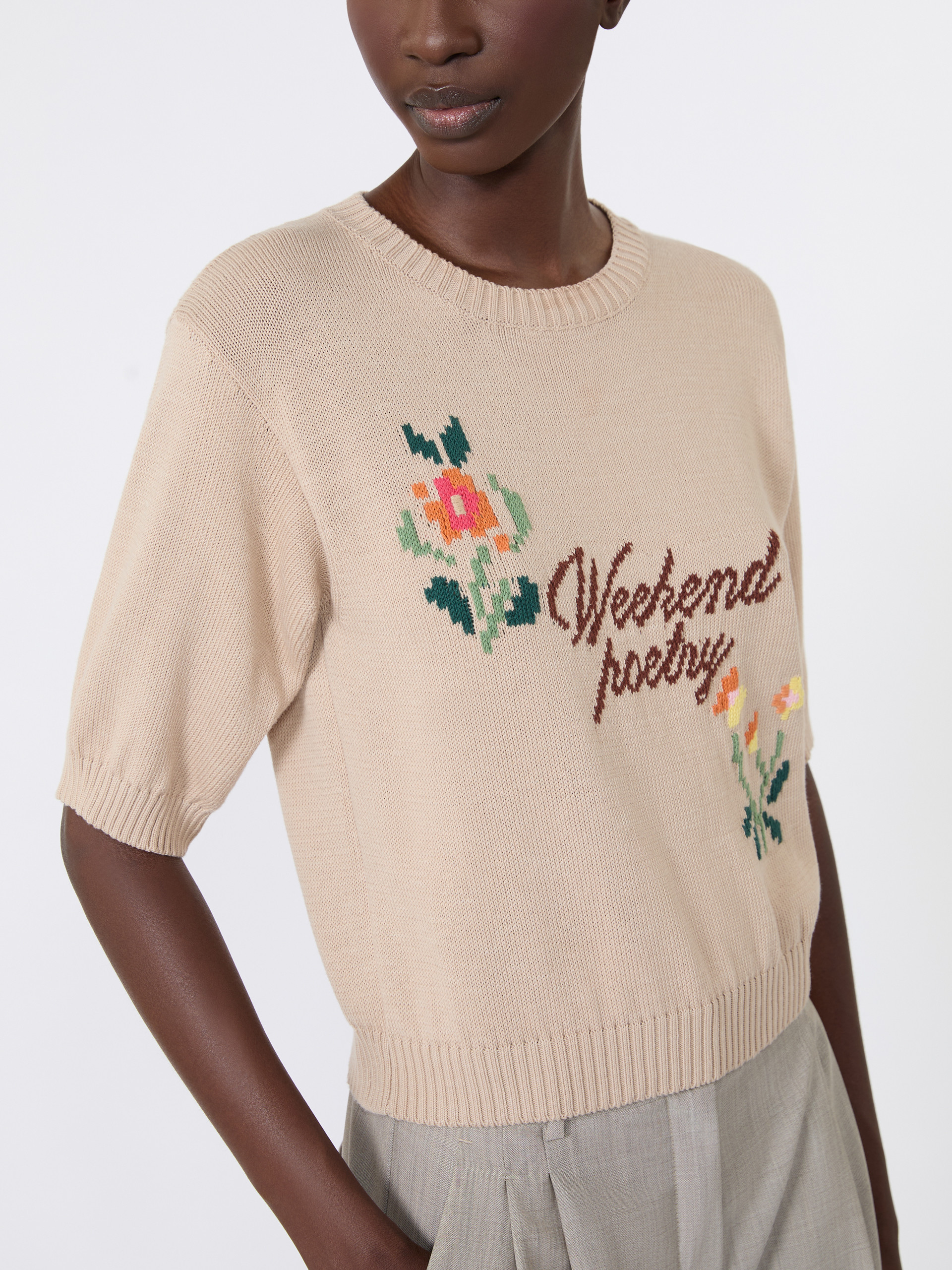 Embroidered cotton yarn sweater - SAND - Weekend Max Mara - 5