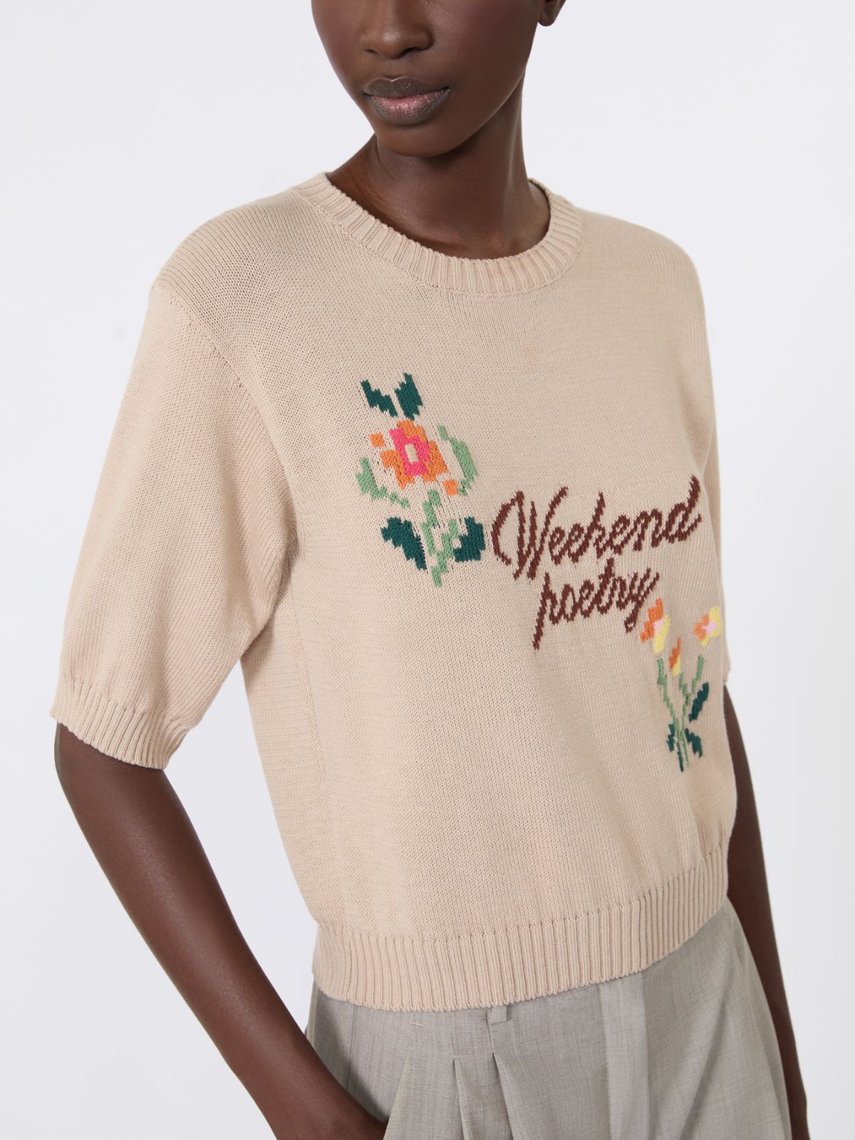 Embroidered cotton yarn sweater - SAND - Weekend Max Mara - 5