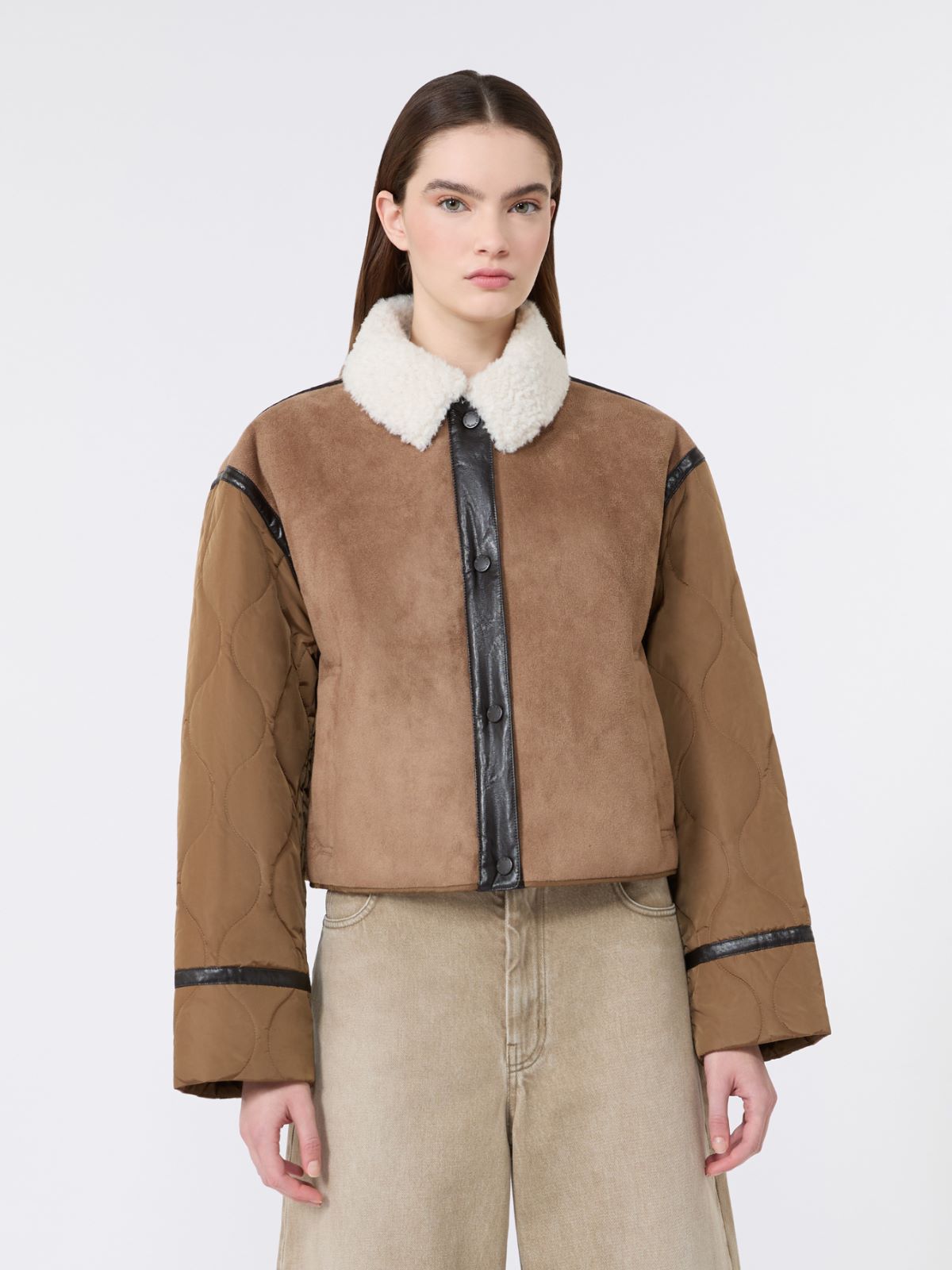 Suede-effect and technical fabric cropped jacket - CAMEL - Weekend Max Mara - 2