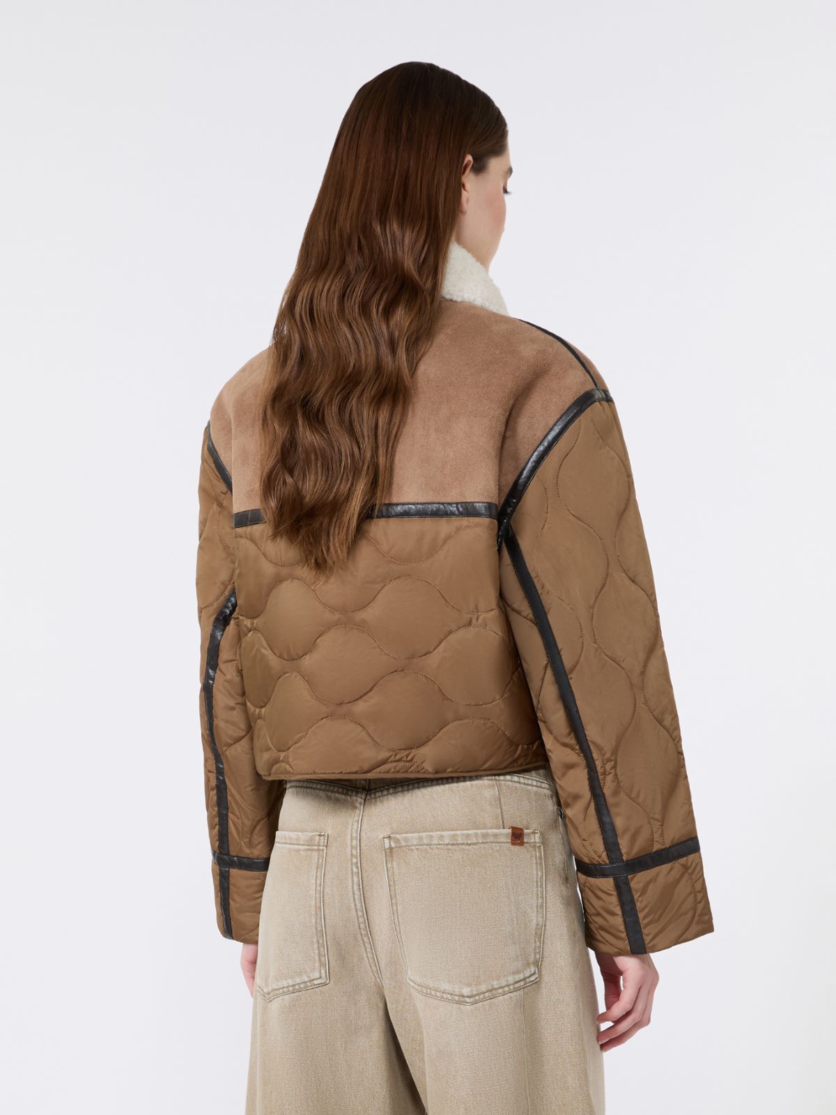 Suede-effect and technical fabric cropped jacket - CAMEL - Weekend Max Mara - 3