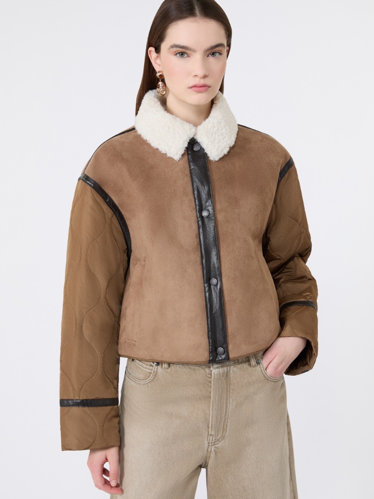 Suede-effect and technical fabric cropped jacket - CAMEL - Weekend Max Mara