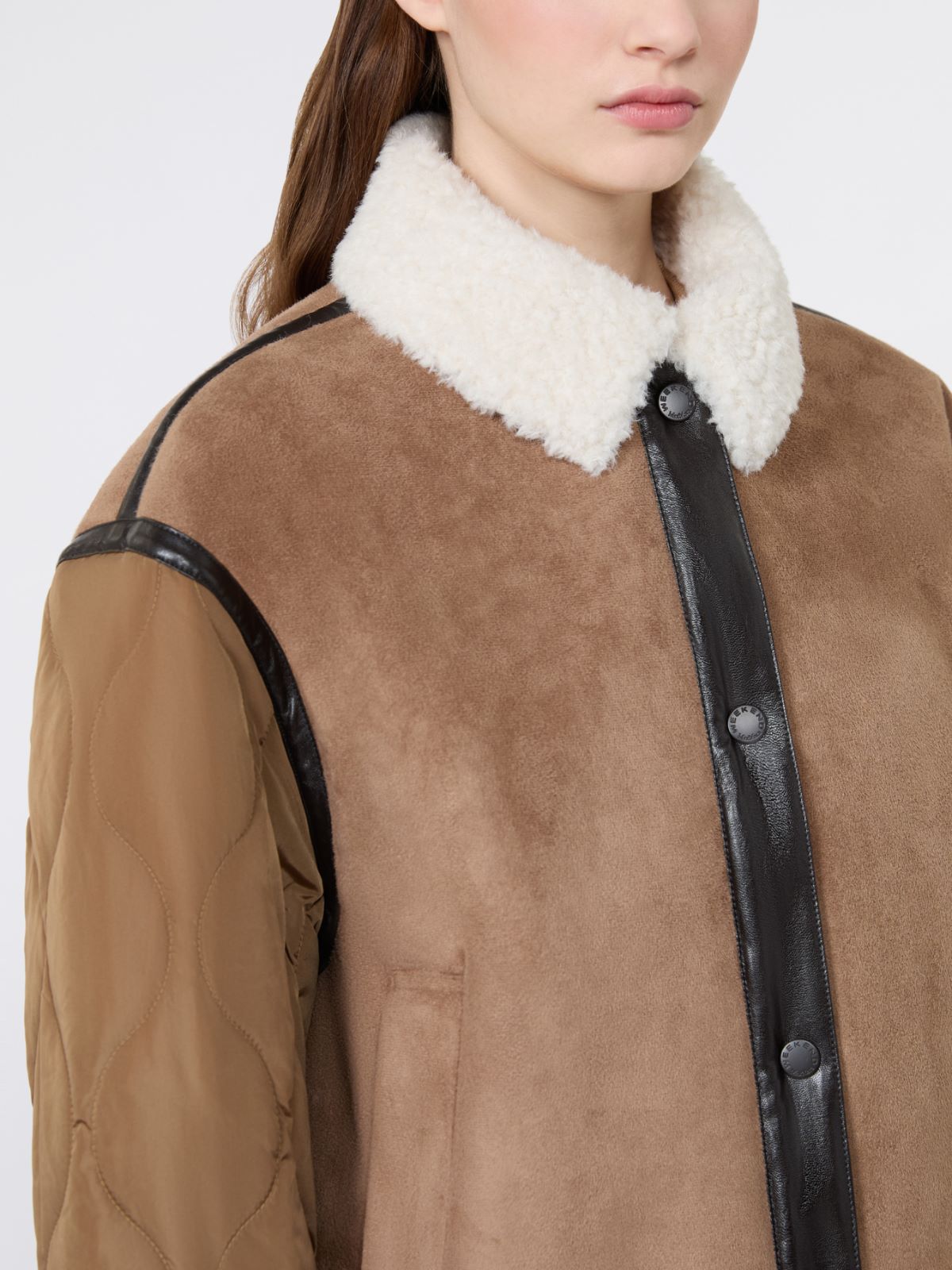 Suede-effect and technical fabric cropped jacket - CAMEL - Weekend Max Mara - 5