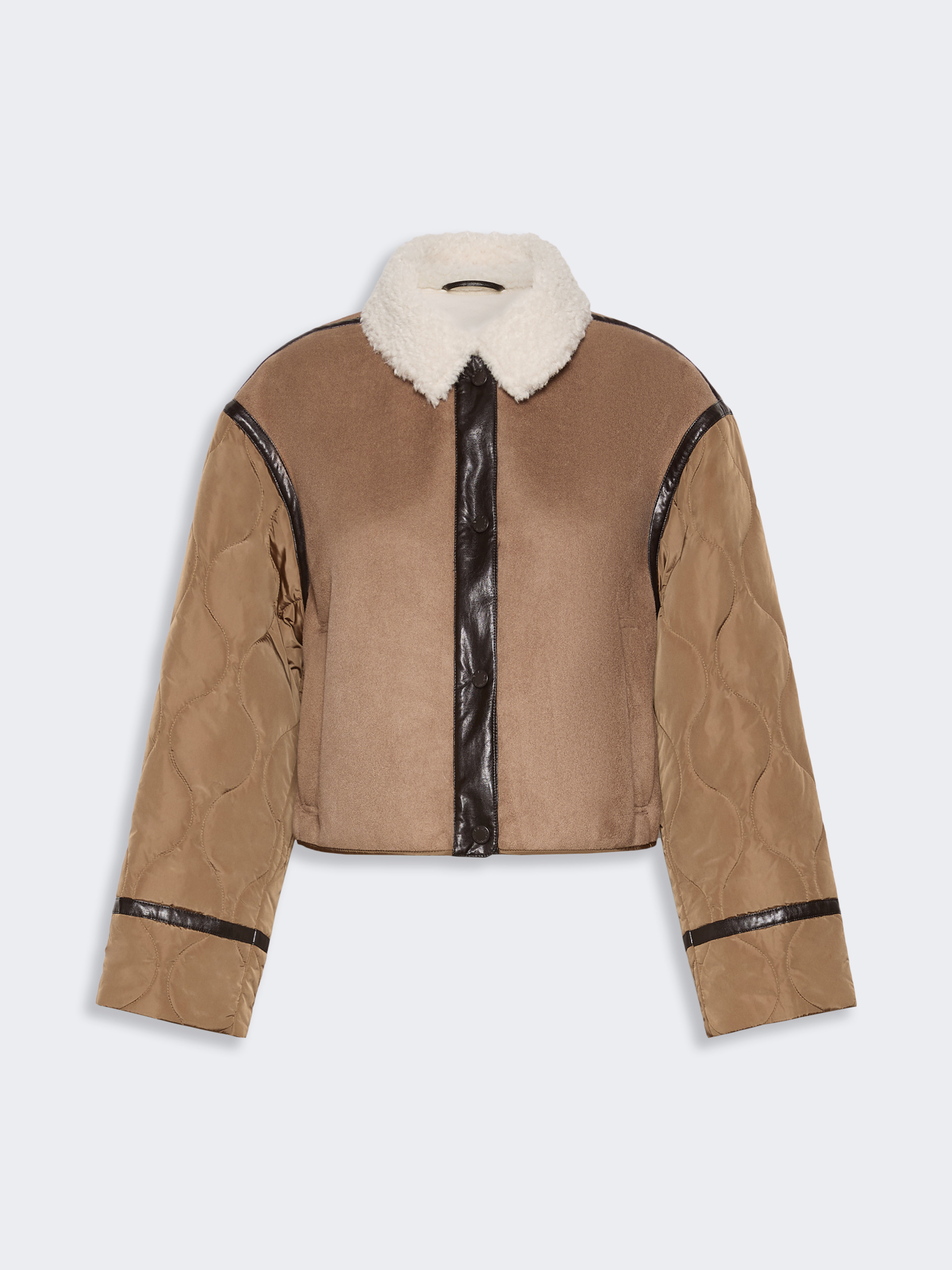 Suede-effect and technical fabric cropped jacket - CAMEL - Weekend Max Mara - 6