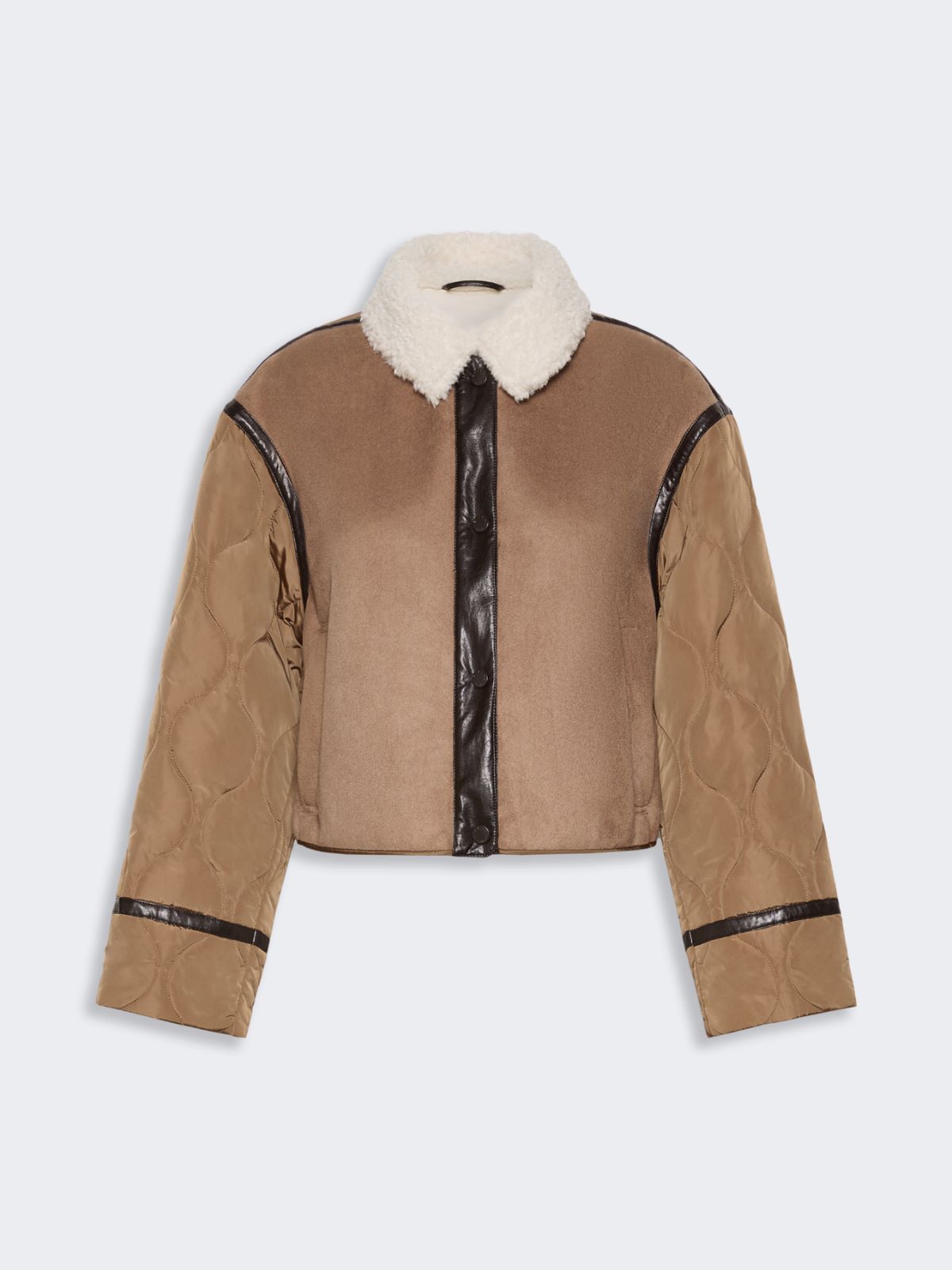 Suede-effect and technical fabric cropped jacket - CAMEL - Weekend Max Mara - 6