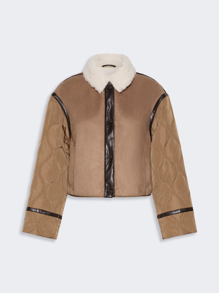 Suede-effect and technical fabric cropped jacket - CAMEL - Weekend Max Mara - 2
