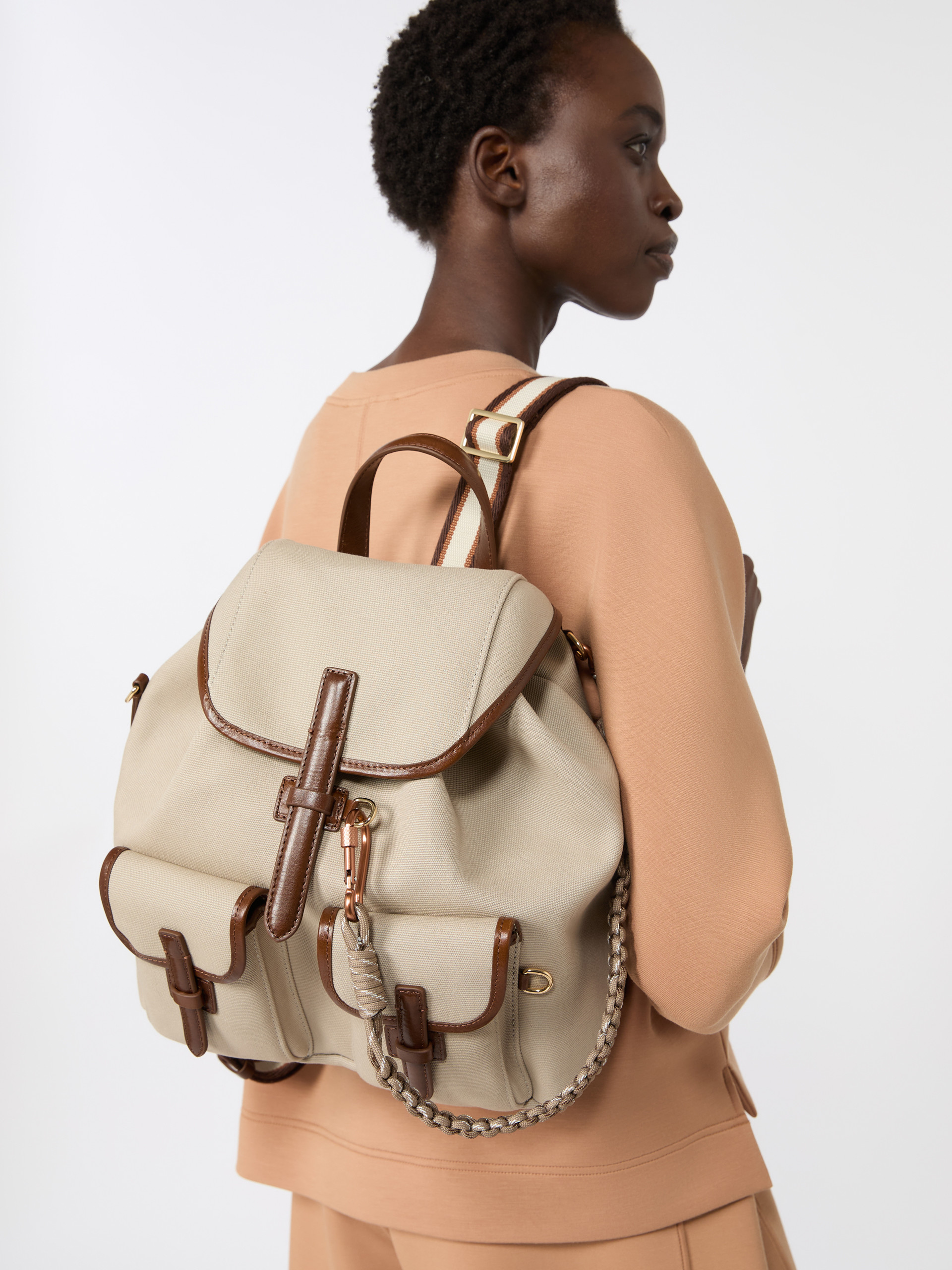 Plain-weave and leather backpack - Weekend Max Mara - 6