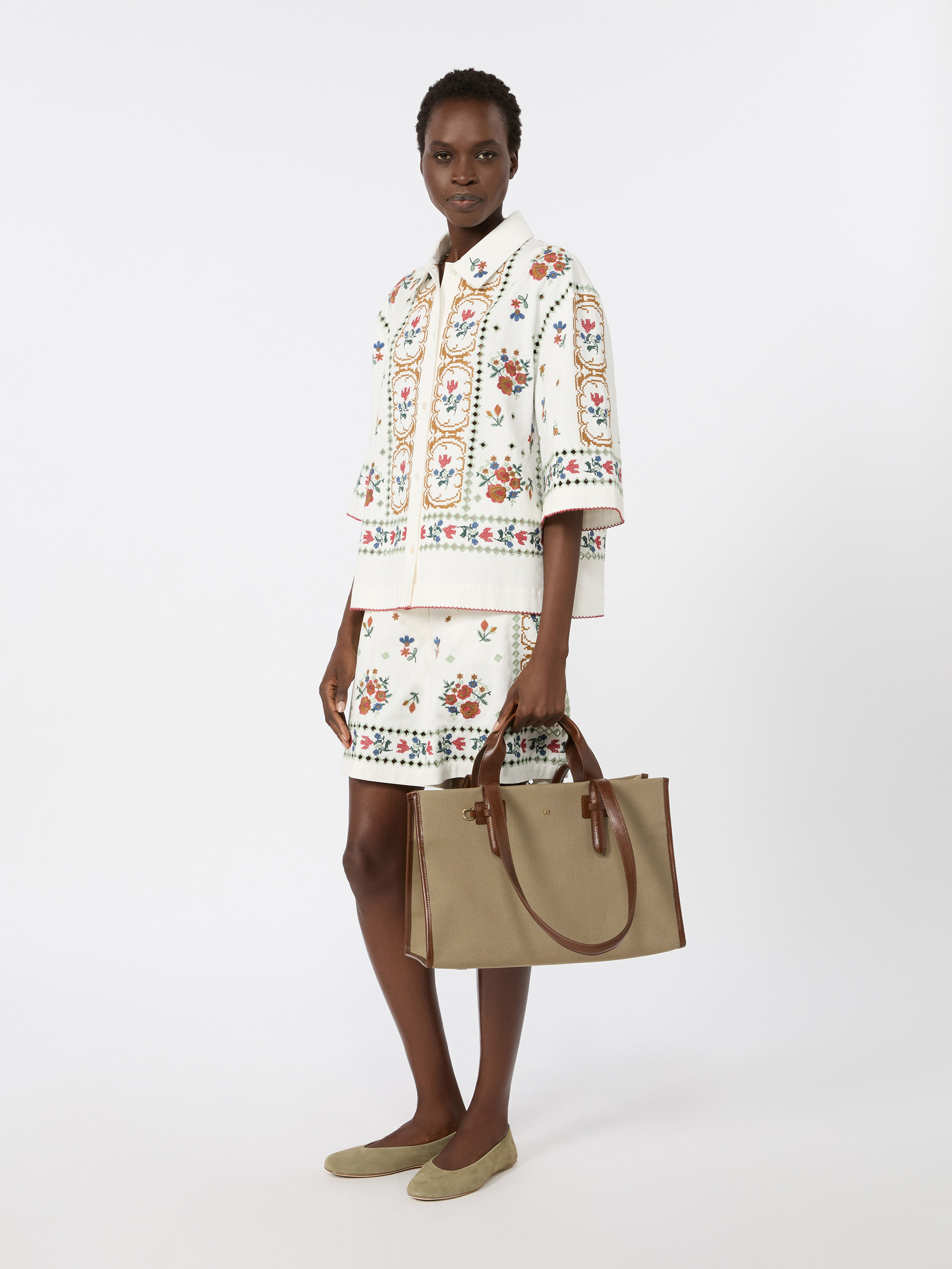Plain-weave and leather shopping bag - Weekend Max Mara - 7