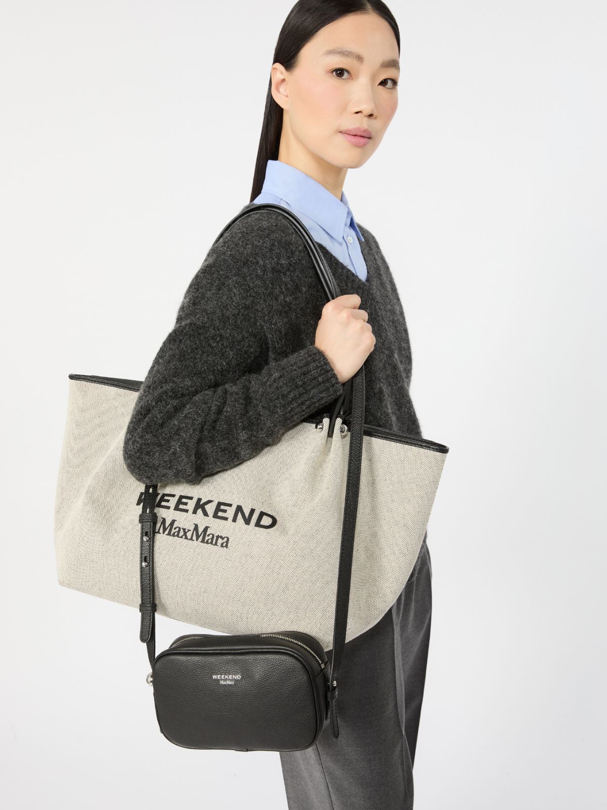 Plain-weave fabric and leather shopping bag - Weekend Max Mara - 7