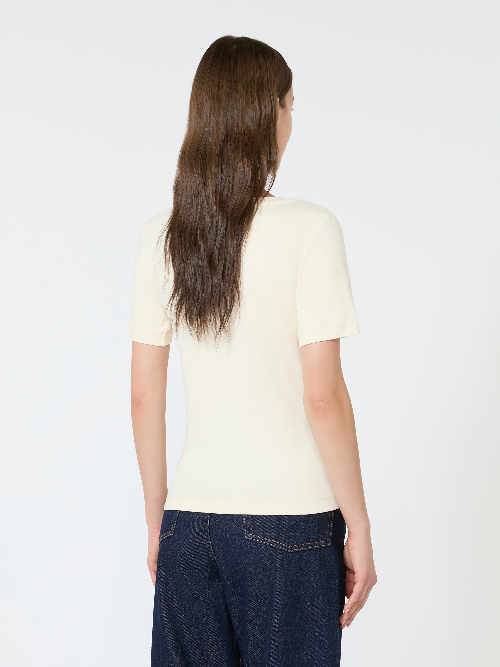 Fine rib-knit jersey T-shirt - IVORY - Weekend Max Mara - 3
