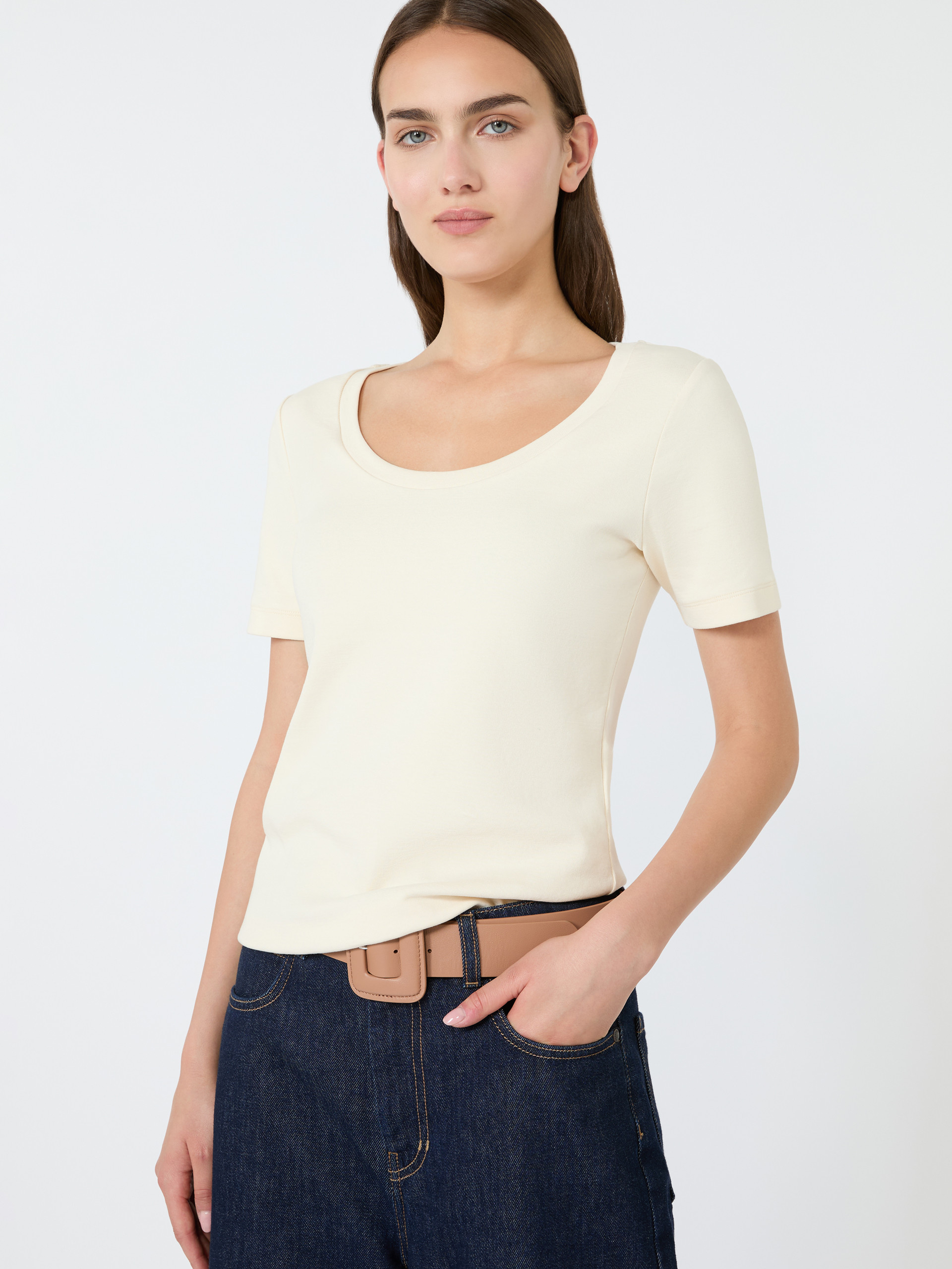 Fine rib-knit jersey T-shirt - IVORY - Weekend Max Mara - 4