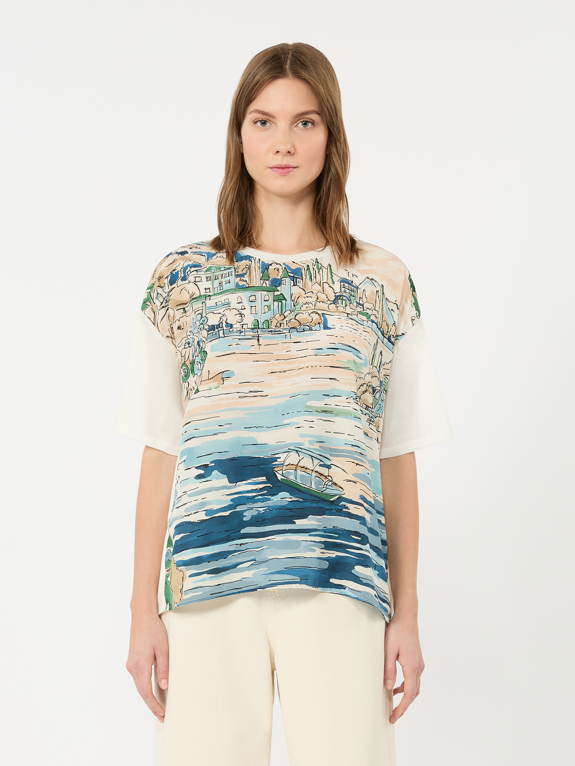 Jersey and printed silk T-shirt - LIGHT BLUE - Weekend Max Mara - 2