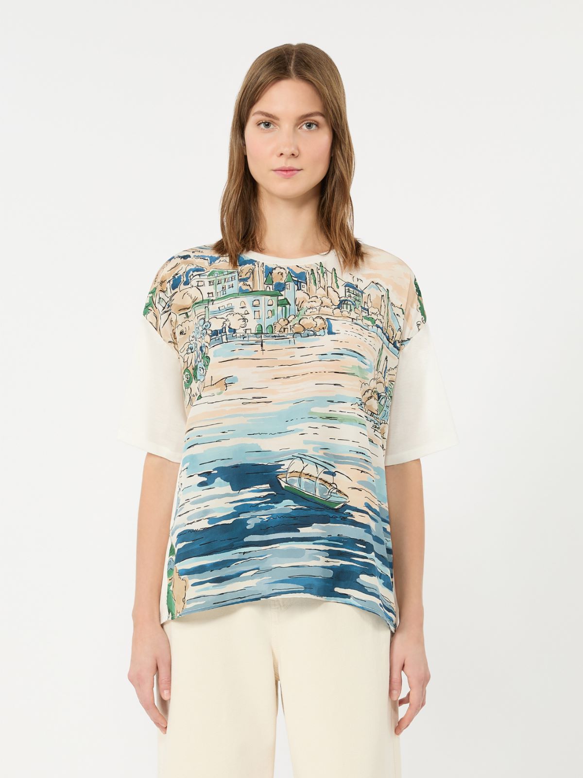 Jersey and printed silk T-shirt - LIGHT BLUE - Weekend Max Mara - 2