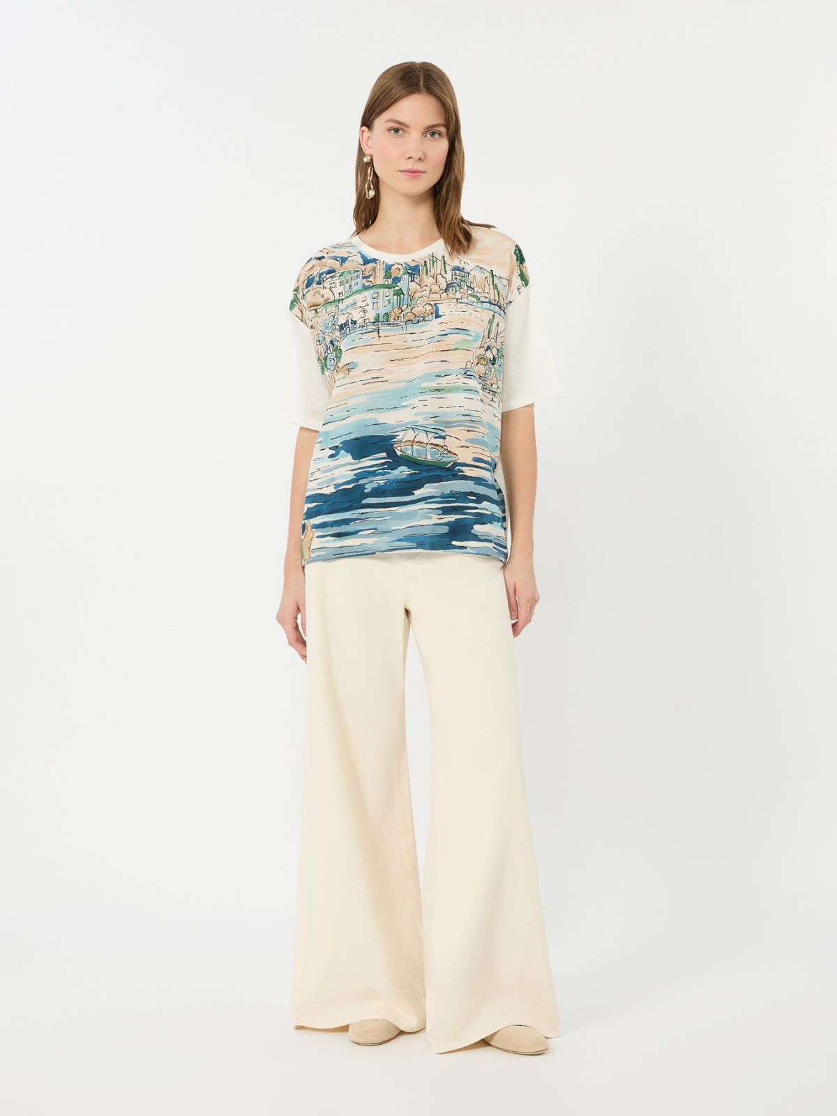 Jersey and printed silk T-shirt - LIGHT BLUE - Weekend Max Mara
